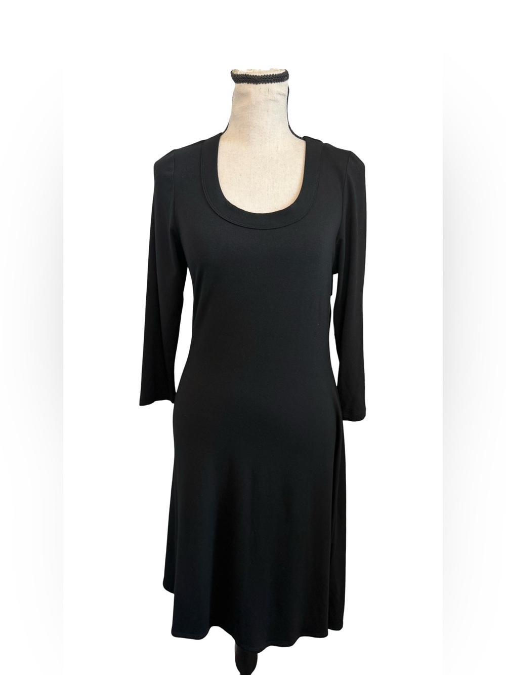 NWT Karen Kane Lifestyle Black 3/4 Sleeve A Line Midi Dress Stretch Rayon XS